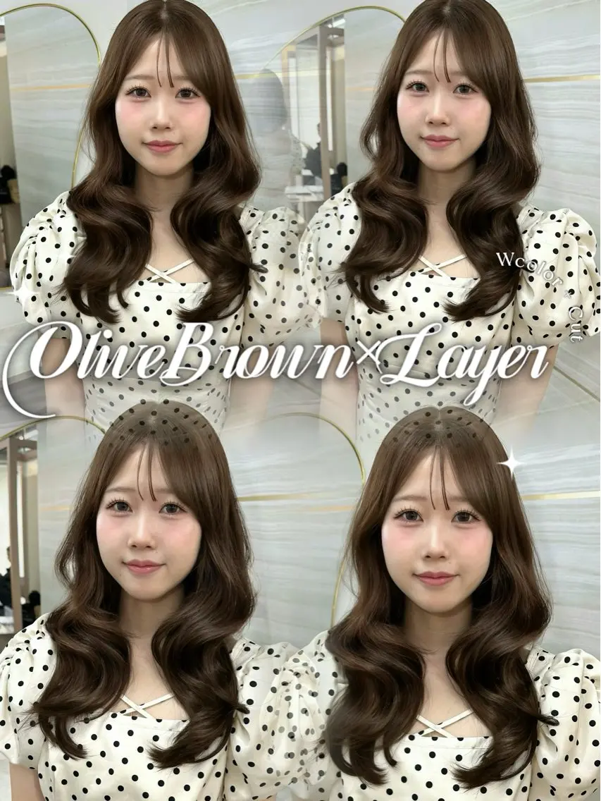 セミロング カラー ブリーチ ブラウンカラー ダブルカラー ブリーチなしカラー オリーブブラウン カット ヘアカラー トリートメント 🦋高瀬寛菜🦋 韓国レイヤーのヘアスタイル