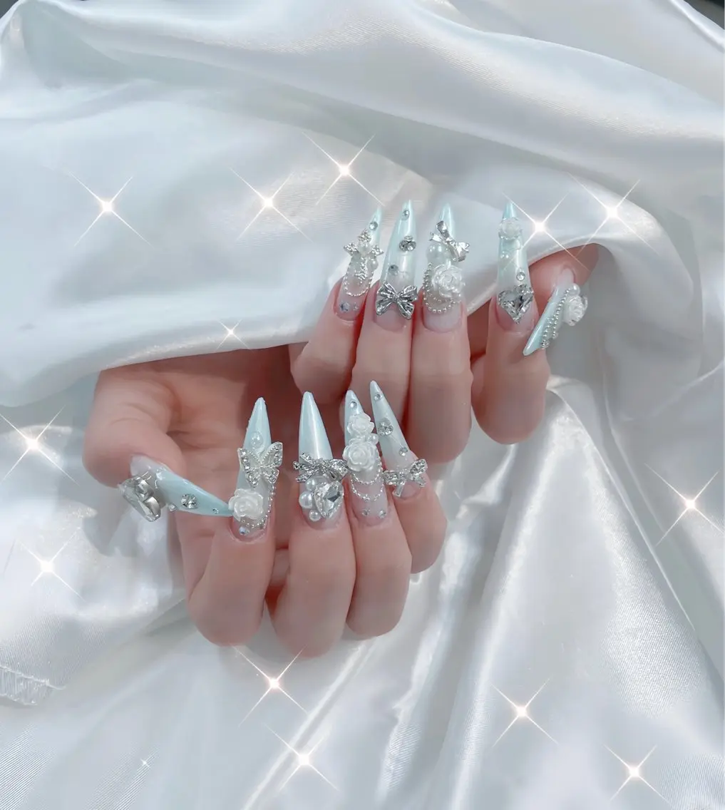 ネイル ハート キラキラネイル 韓国ネイル マグネットネイル 大理石ネイル(マーブル) ハンドネイル Rin Nail 新大久保店のネイルデザイン