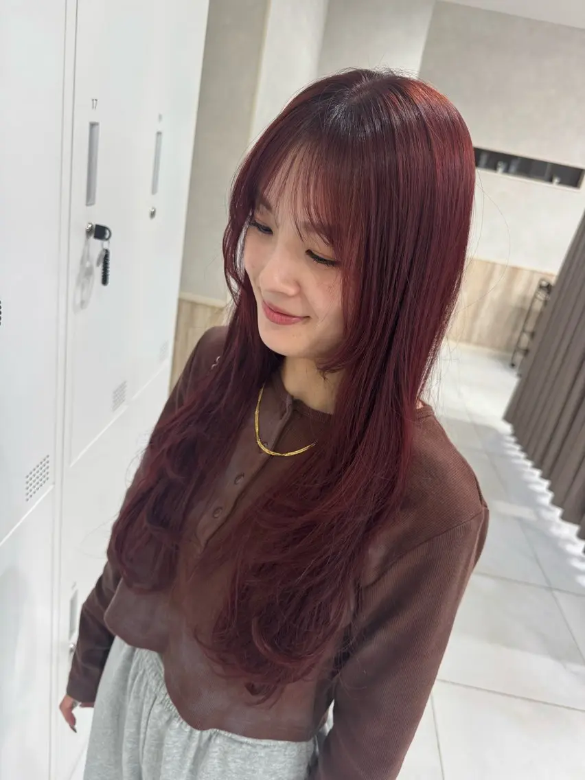 ロング カラー ダブルカラー レッドカラー レイヤーカット グランデュール焼津 SEIRYU🐉のヘアスタイル