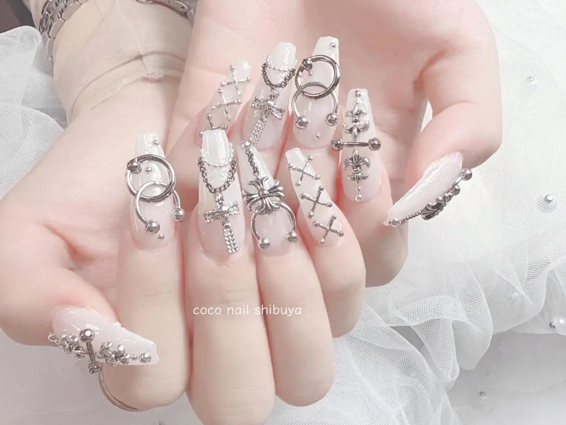 ネイル 成人式 大理石ネイル(マーブル) リボン 夏ネイル ネイルチップ ハンドネイル Min Coco nailのネイルデザイン