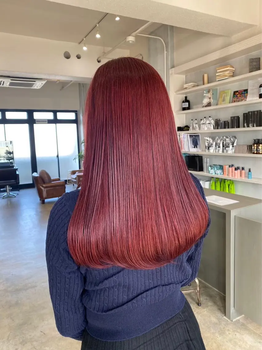 ロング カラー レッドカラー カット ヘアカラー トリートメント 🌱髪質改善×艶髪 🌱【天神美容室】のヘアスタイル