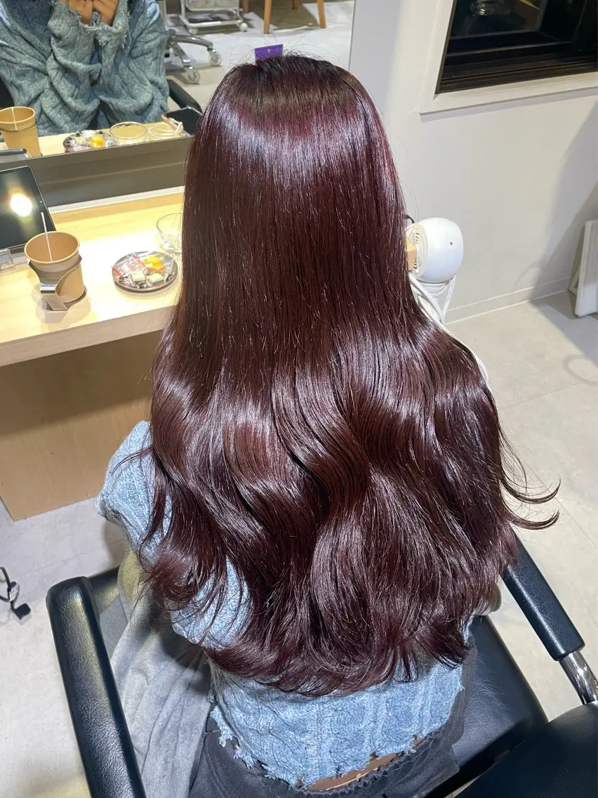 ロング ピンクブラウン 韓国風ヘア 黒田 優里 🎀🫧のヘアスタイル