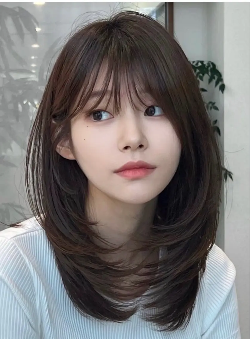 セミロング ケアカラー 髪質改善 韓国風ヘア レイヤーカット 似合わせカット カット ヘアカラー トリートメント ヘアセット 韓国風レイヤーカラー ライムのヘアスタイル