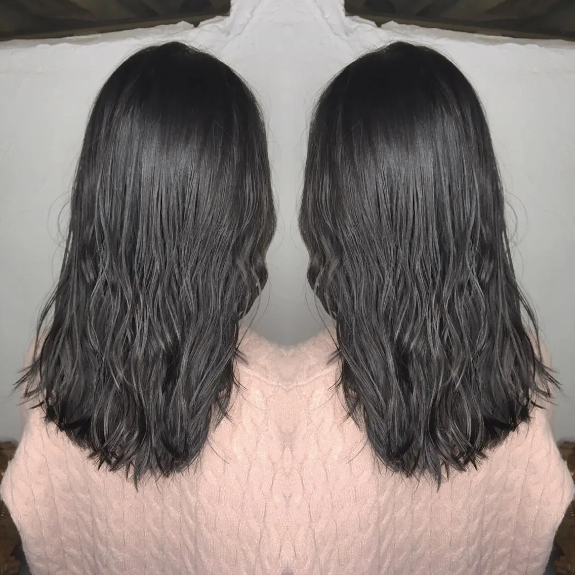 セミロング カラー パーマ ヘアアレンジ ダークグレー エグチ アキラのヘアスタイル