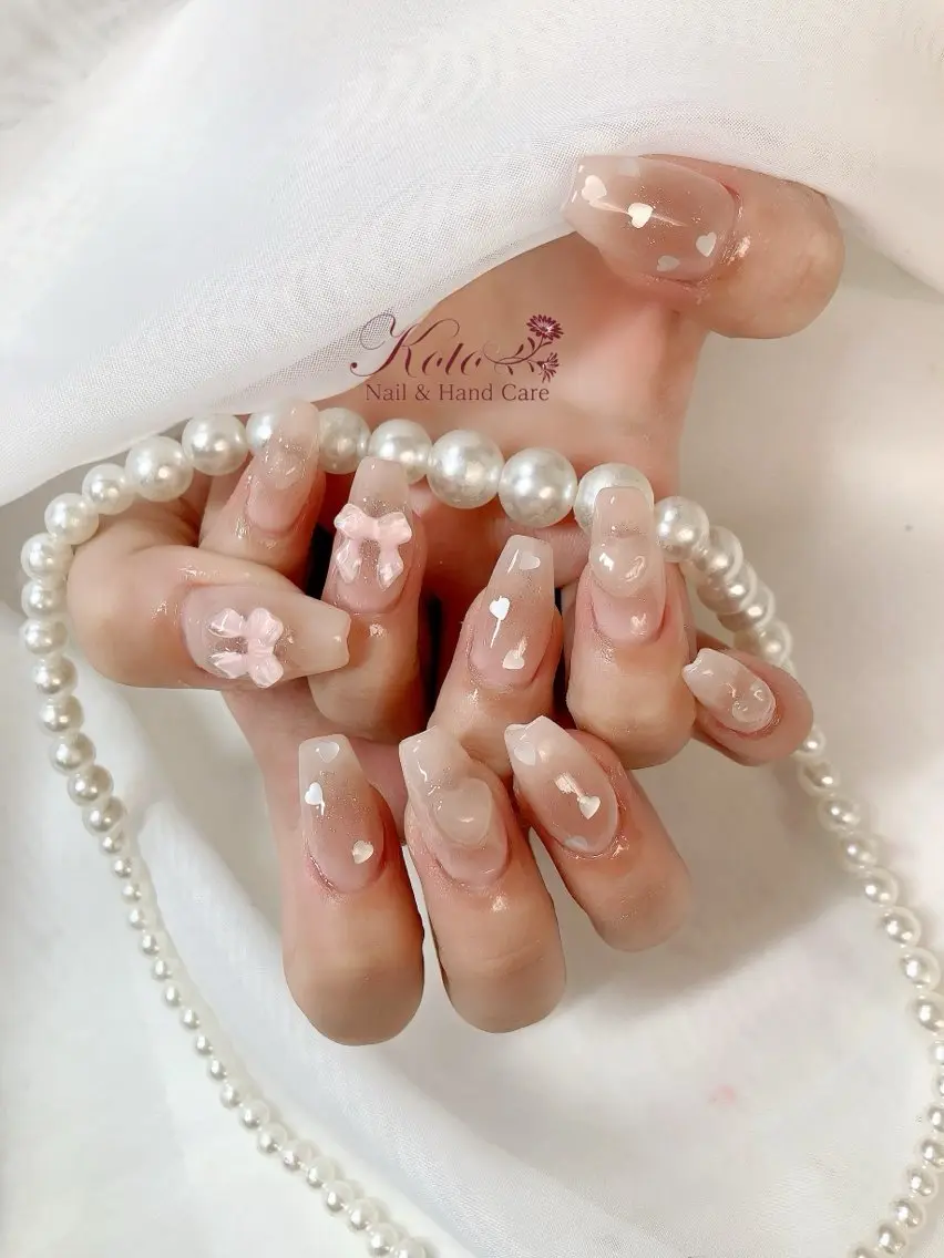 ネイル 長さ出し ジェルネイル ハート 持ち込み ニュアンスネイル ハンドネイル Nail Salon KOTOのネイルデザイン