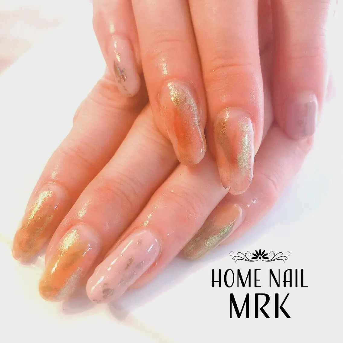 ネイル ゴールド ミラーネイル ニュアンスネイル オレンジ スカルプネイル MARUKO nailのネイルデザイン