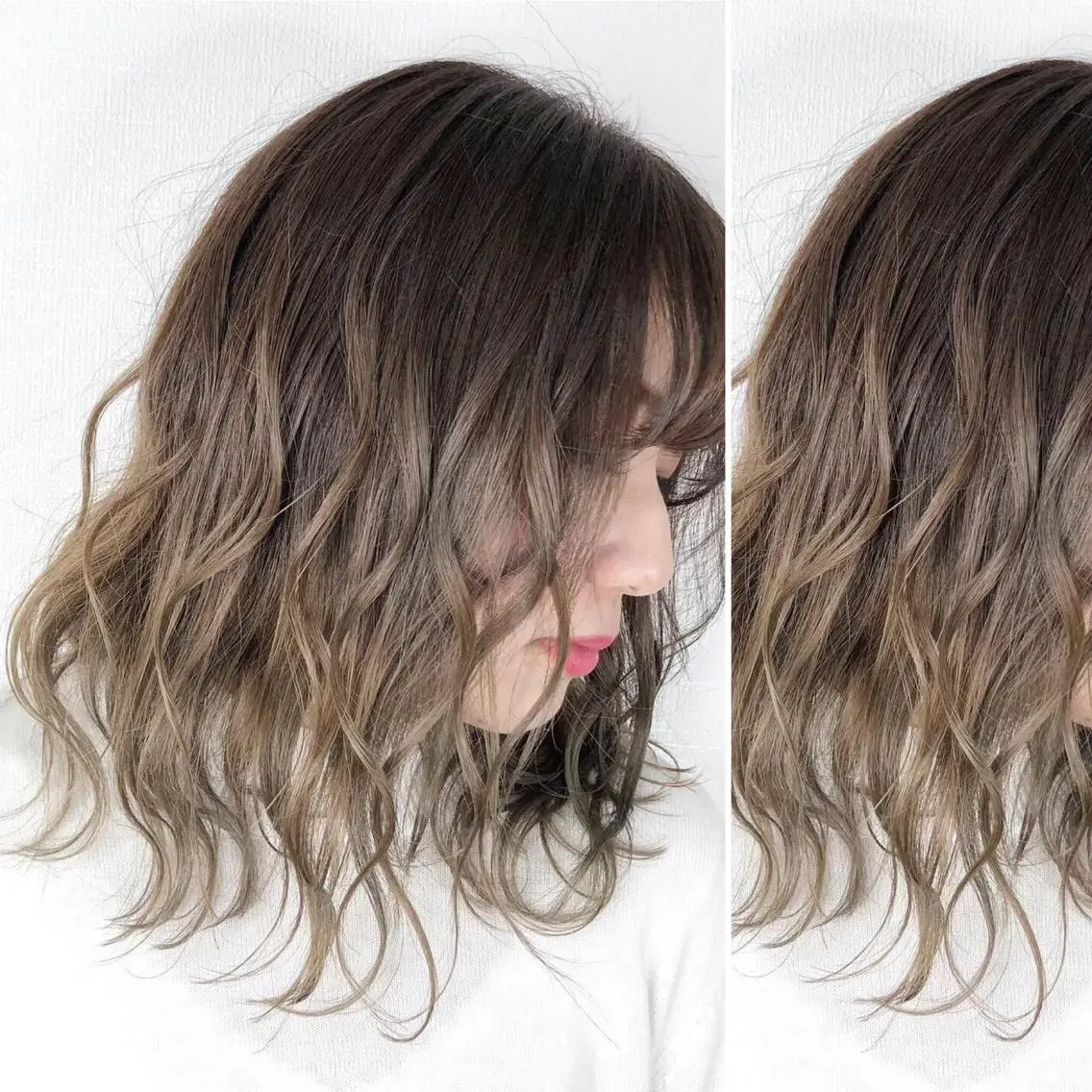 ミディアム カラー カット ヘアカラー JuNブリーチに 縮毛矯正するプロのヘアスタイル