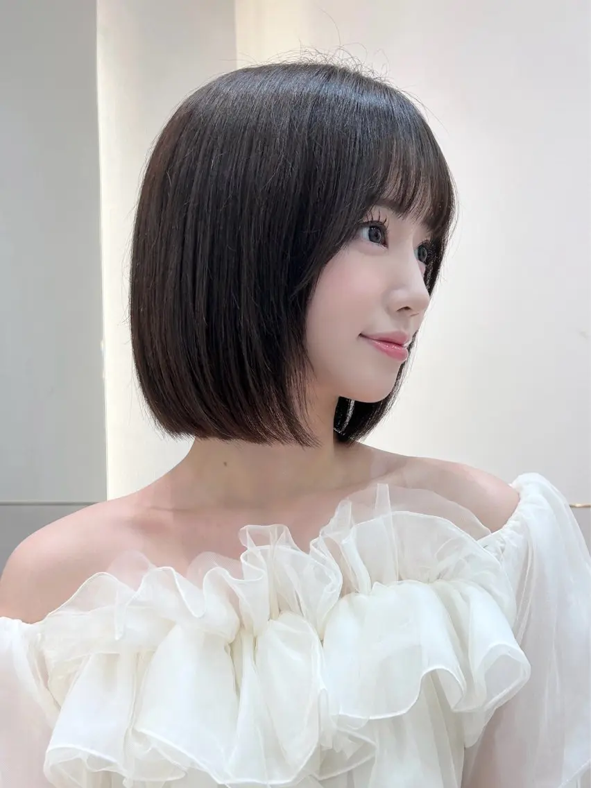 ショート ボブ くびれヘア 顔まわりレイヤー 顔周りカット 韓国風ヘア ボブ/レイヤーボブ/ 髪質改善/梶川 夏季のヘアスタイル