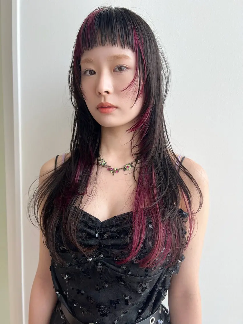 ロング カラー 透明感カラー デザインカラー レイヤーカット オン眉 カット ヘアカラー トリートメント レイヤー/縮毛矯正/ 暖色/mao🎀のヘアスタイル