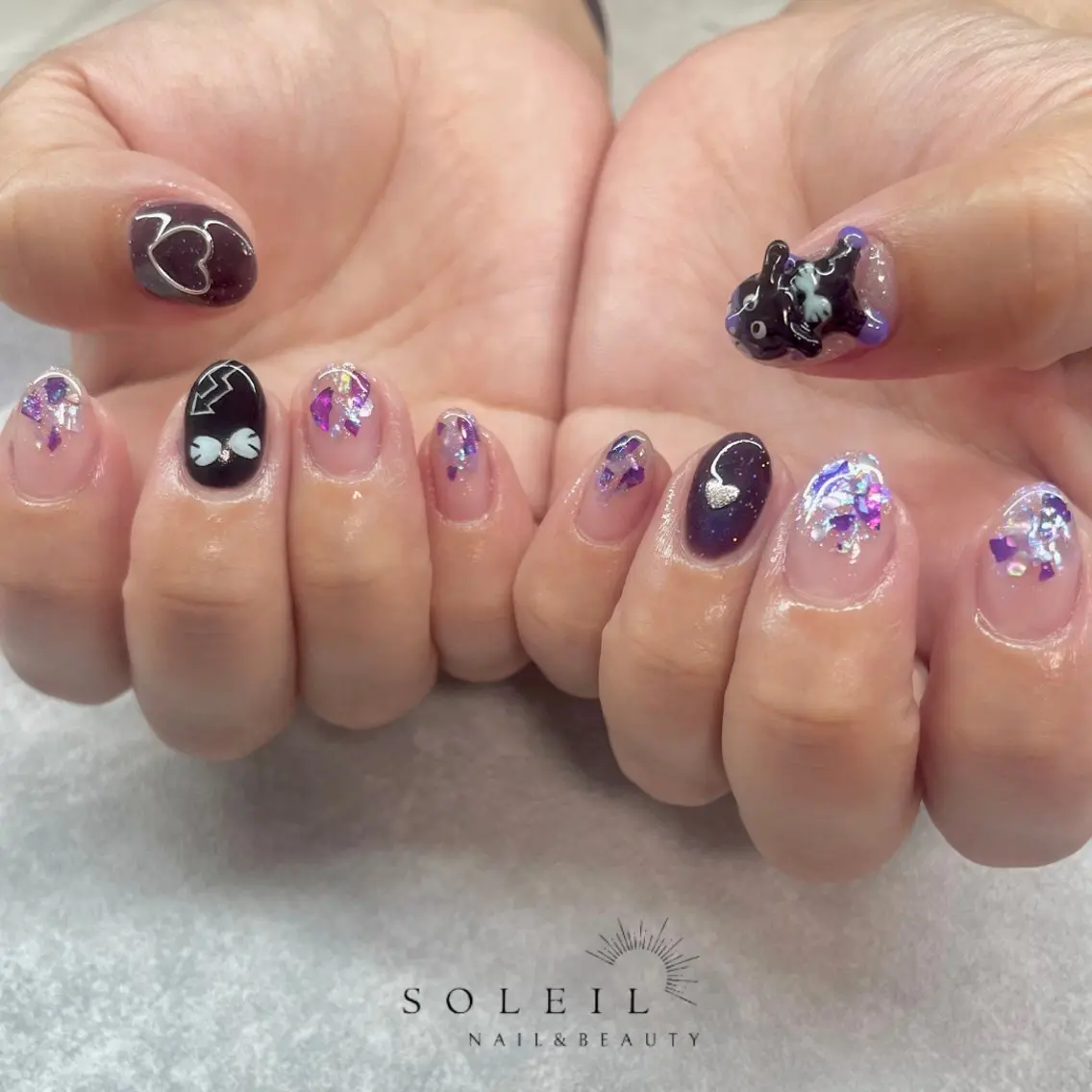 ネイル クリアネイル キラキラネイル パープル ハンドネイル SOLEILnail &beautyのエステ・リラクイメージ