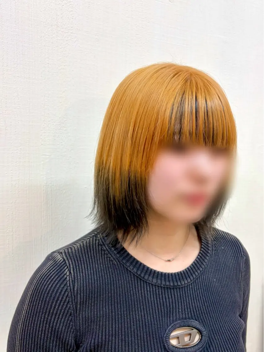 カラー 黒髪 グラデーションカラー オレンジ ヘアカラー 杉森 蘭琉のネイルデザイン