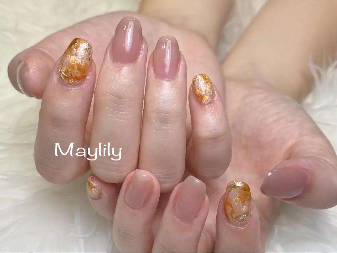 ネイル べっ甲ネイル ピンク ハンドネイル Nail salon Maylilyのネイルデザイン