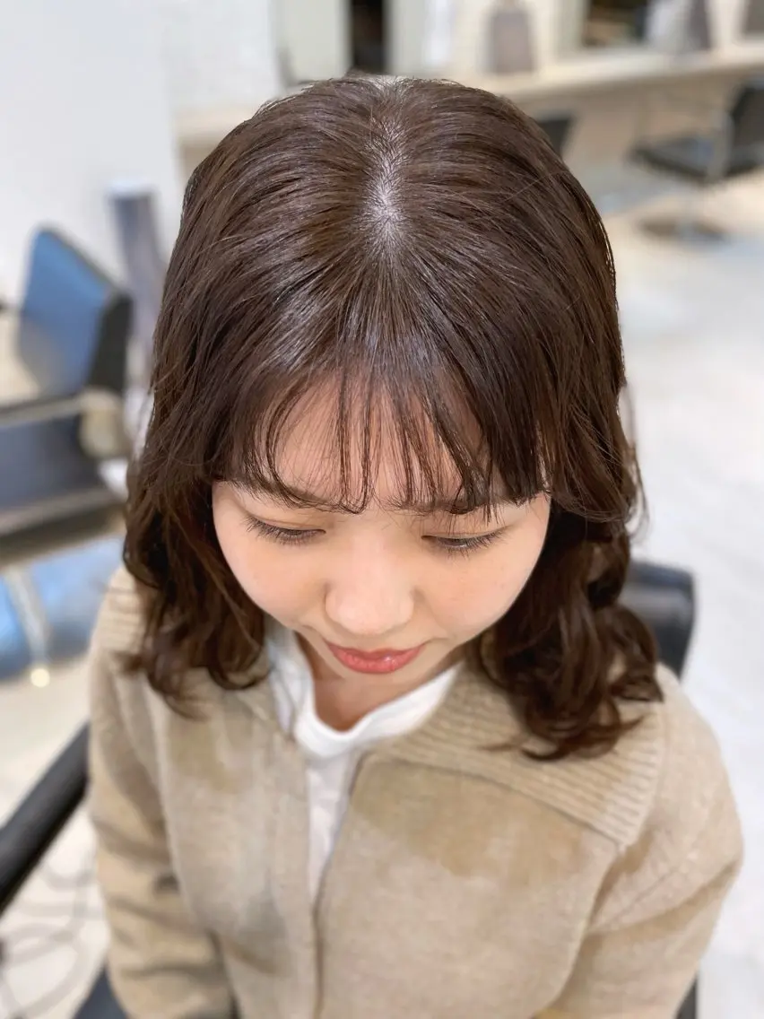 ミディアム ミディアムパーマ miyu♡̷̷ 韓国ヘア/顔まわりのヘアスタイル