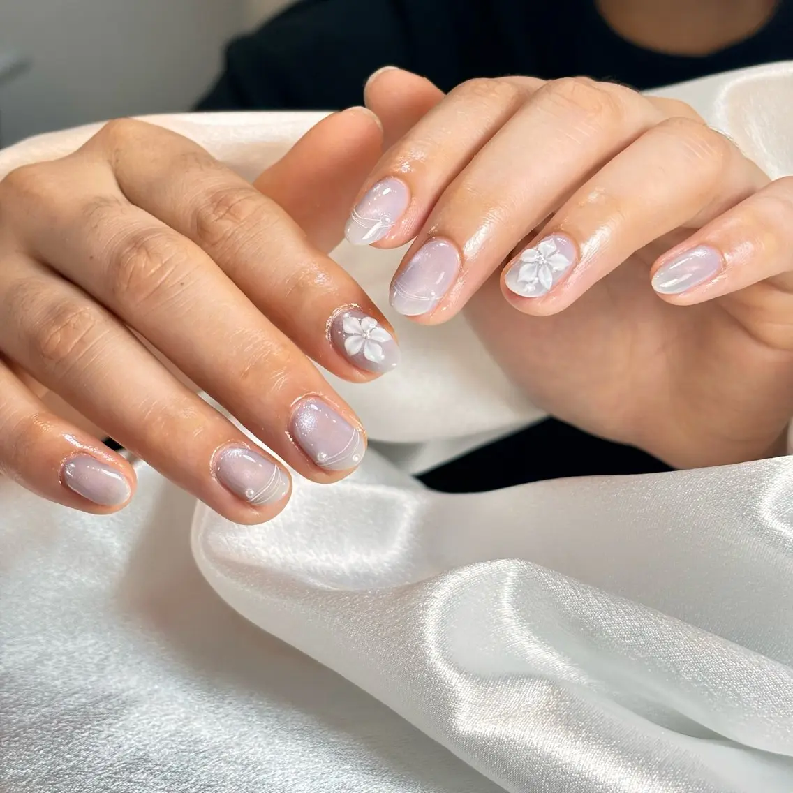 ネイル 桜ネイル 長さ出し フレンチネイル 韓国ネイル マグネットネイル ハンドネイル Kiwami nailsalonのネイルデザイン