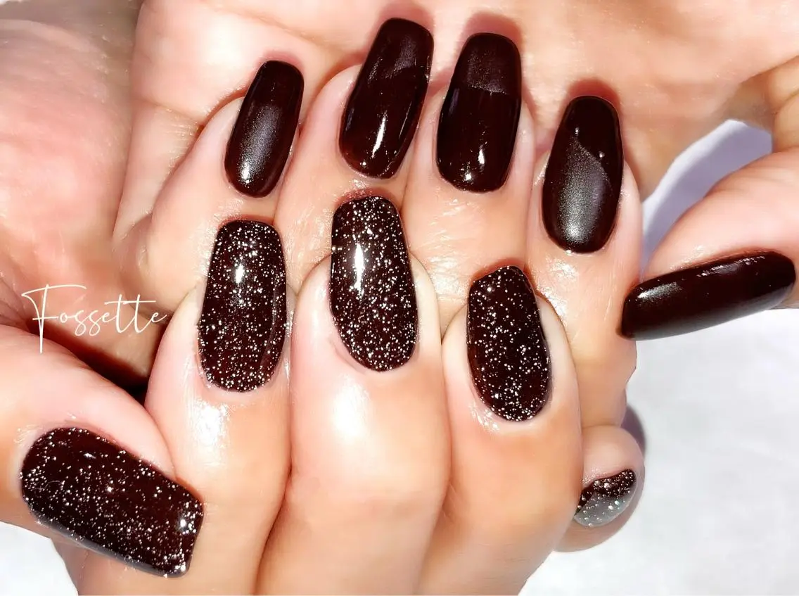 ネイル ブラウン フラッシュネイル ジェルネイル マットネイル スクエアネイル ハンドネイル nailsalon Fossetteのネイルデザイン