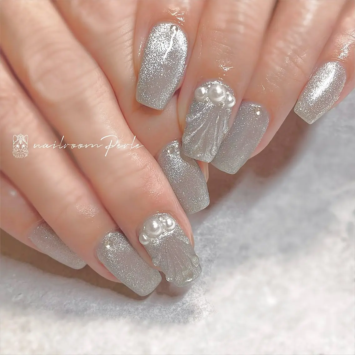 ネイル ブルー マグネットネイル ハンドネイル nail room Perleのネイルデザイン