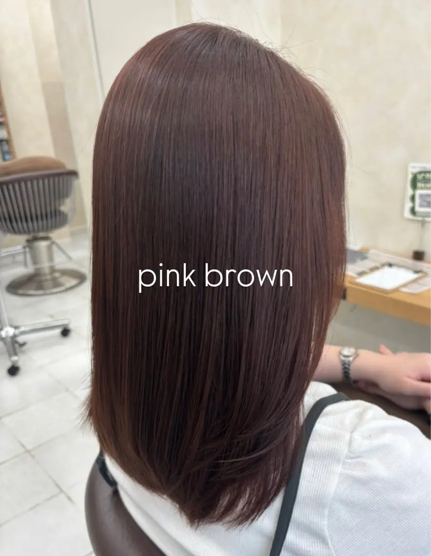 ミディアム カラー ブラウンカラー ピンクカラー ピンクブラウン カット ヘアカラー トリートメント ブリーチなしカラー/ 暖色カラー/艶カラーのヘアスタイル
