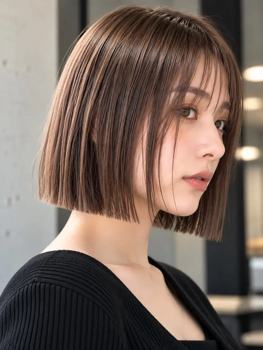ミディアム カラー ボブ カット ヘアカラー トリートメント ボブ/レイヤーカット 縮毛矯正/武田涼のヘアスタイル