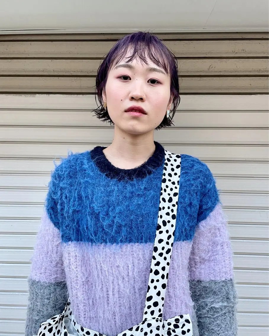 ミディアム カラー パーマ オカモト ミユウのヘアスタイル