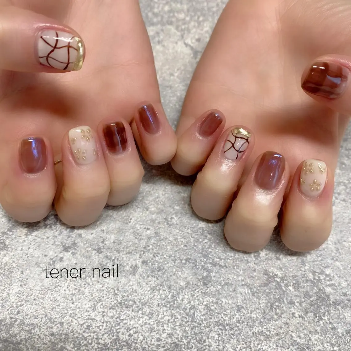 ネイル ブラウン ニュアンスネイル テネルネイル tener nailのネイルデザイン