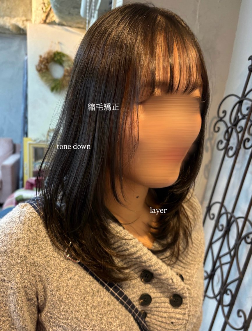 セミロング 縮毛矯正 カット ヘアカラー 縮毛矯正 シモイケ ルアのヘアスタイル