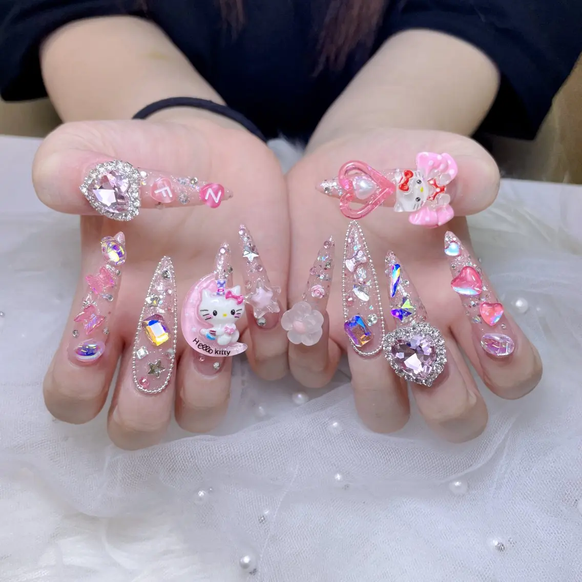 ネイル オーロラネイル ハート キラキラネイル 大理石ネイル(マーブル) スカルプネイル princess スカルプ専門店のネイルデザイン