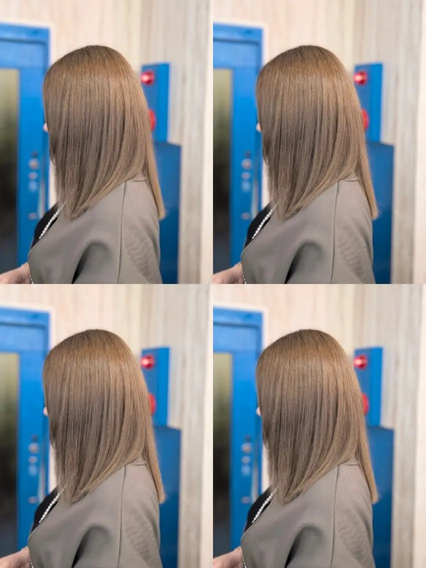 ミディアム カラー ボブレイヤー グレージュ ボブ くびれヘア 顔まわりレイヤー カット ヘアカラー トリートメント メンズパーマ/顔周り レイヤーカット/えののヘアスタイル