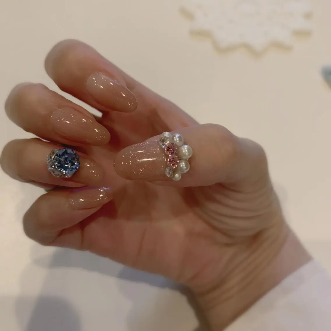 セミロング ネイル ハート ワンカラーネイル 横山 桂子のネイルデザイン