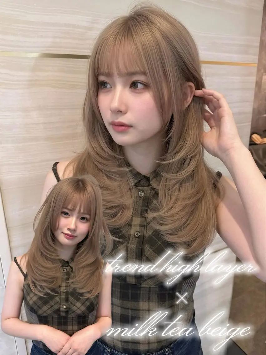 セミロング カラー ヘアアレンジ ヘアカラー トリートメント 🌿巴結生🌱大宮 ミルクティーベージュのヘアスタイル