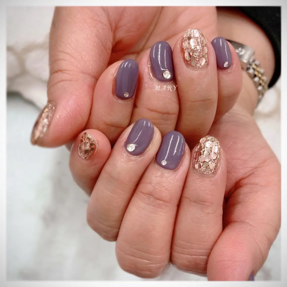 ネイル キラキラネイル ラメ(グリッター) ニュアンスネイル ワンカラーネイル パープル ハンドネイル Mary nail .narumiのネイルデザイン