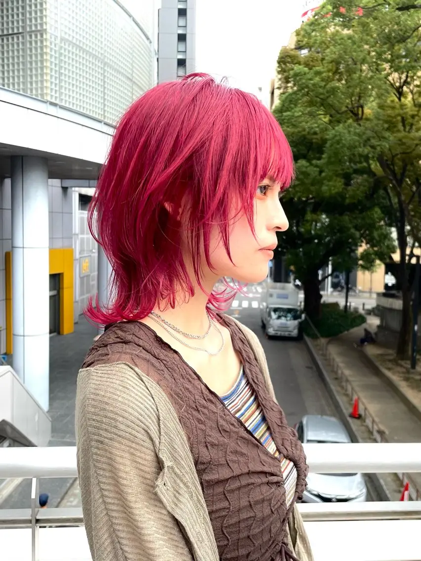 ミディアム カラー レッドカラー レイヤーカット ウルフカット カット ヘアカラー トリートメント ハイトーン/レイヤー /ウルフ⭐️永田⭐️のヘアスタイル