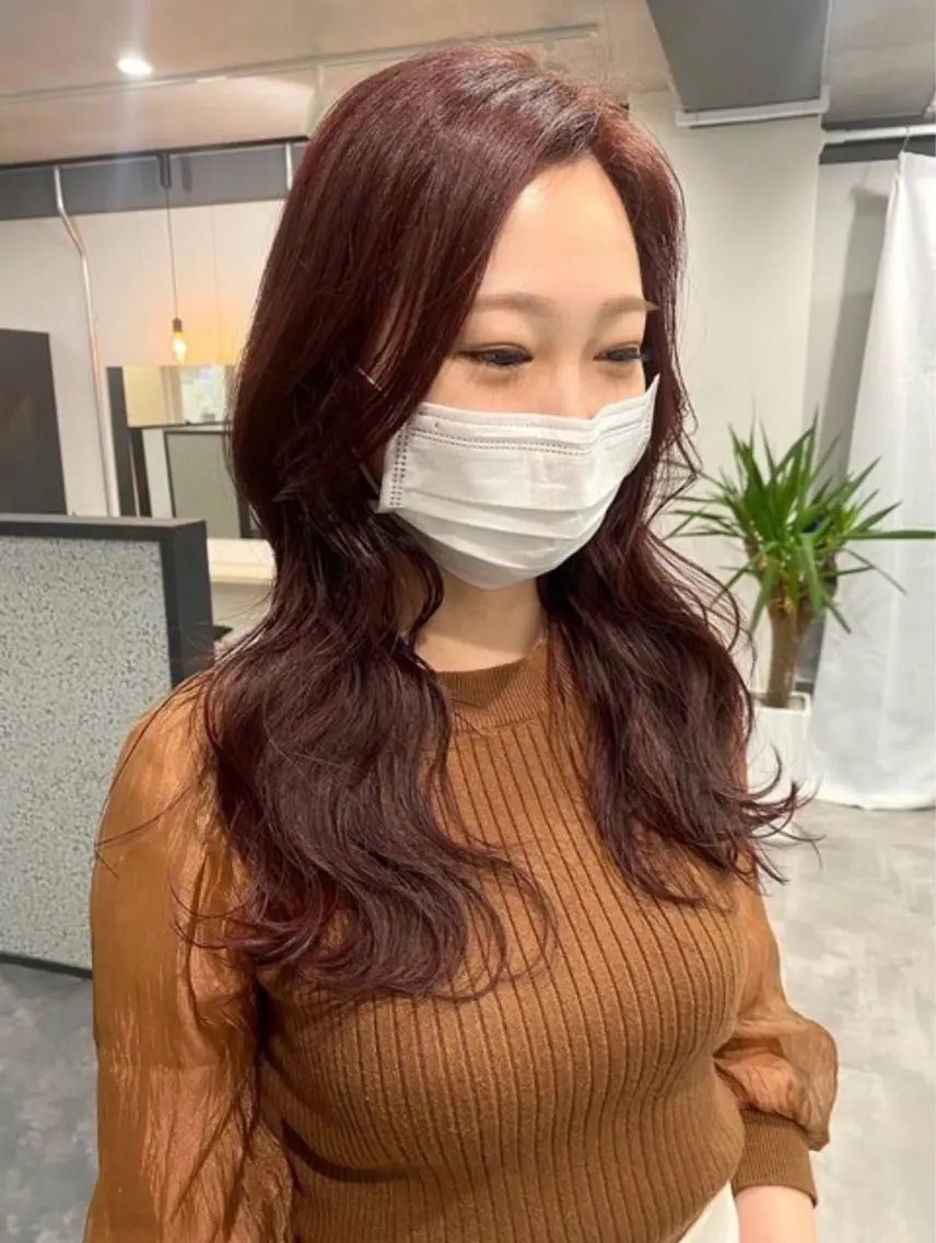 セミロング カラー ヘアカラー トリートメント 🍒暖色/艶髪 カラー🍒 みはなのヘアスタイル