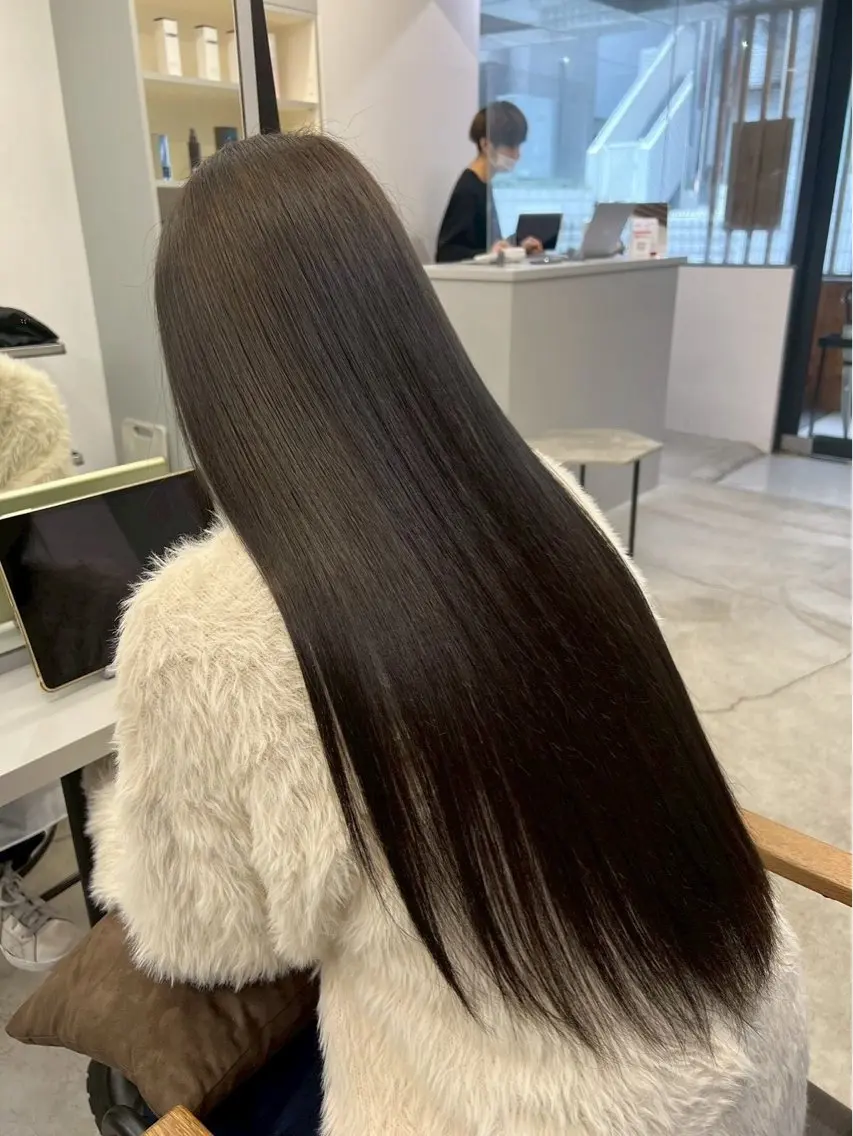 ロング パーマ 縮毛矯正 絶対可愛い暖色カラー 🌷うる艶🌷結奈✨のヘアスタイル