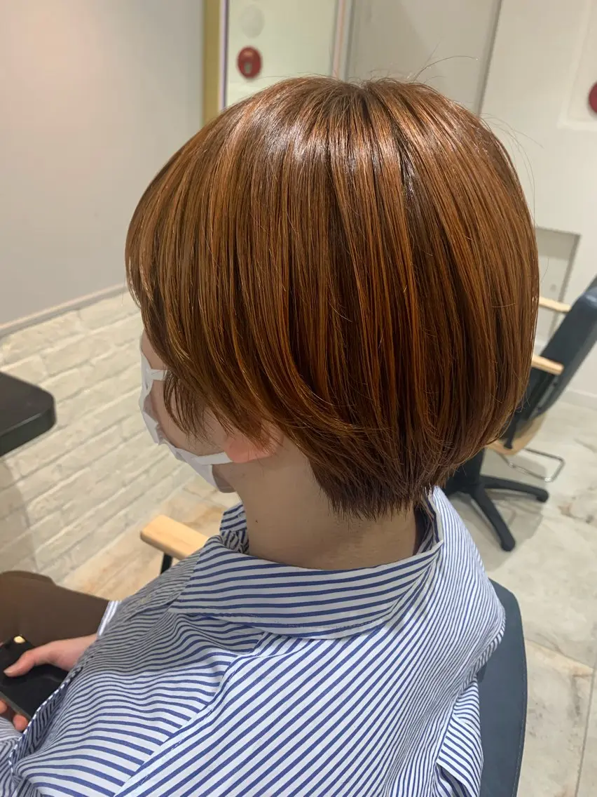 カラー ブリーチ ブラウンカラー ブリーチなしカラー オレンジ オレンジブラウン カット ヘアカラー 🍏脊古夏月🍏 /韓国ヘア&アイ🍏のマツエク・マツパデザイン