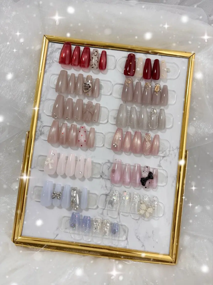 ネイル ボルドー マグネットネイル ピンク リボン ハンドネイル YM nailのネイルデザイン