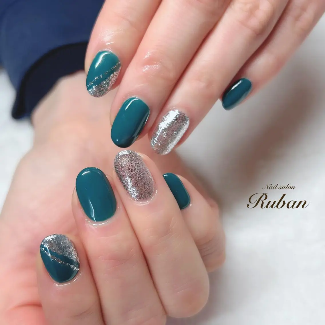 ネイル グリーン シンプルネイル Nail salon Rubanのネイルデザイン