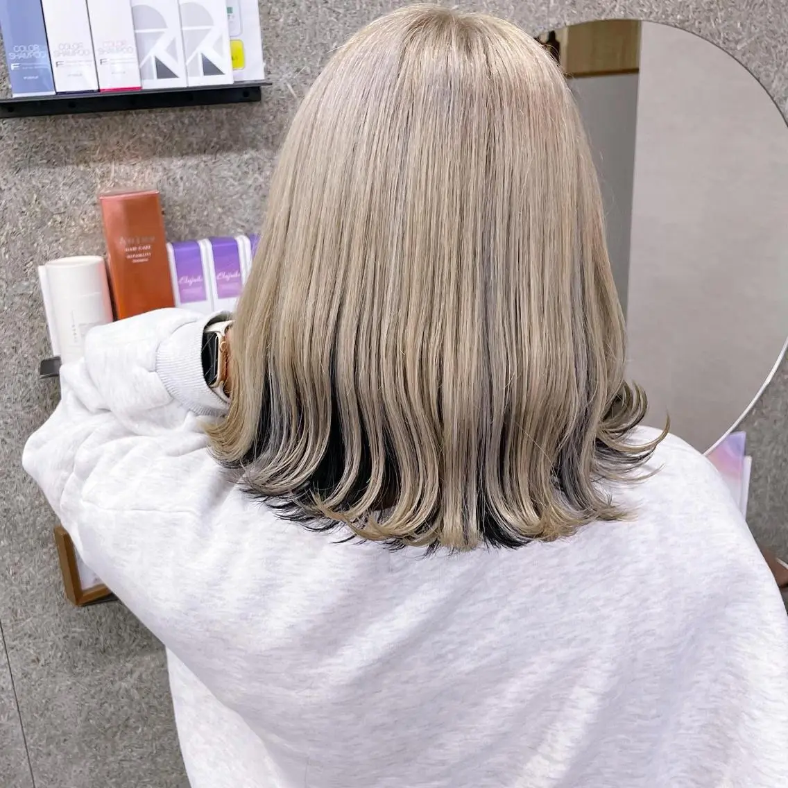 ミディアム カラー ヘアカラー トリートメント Lull1人美容室 バレイヤージュのヘアスタイル