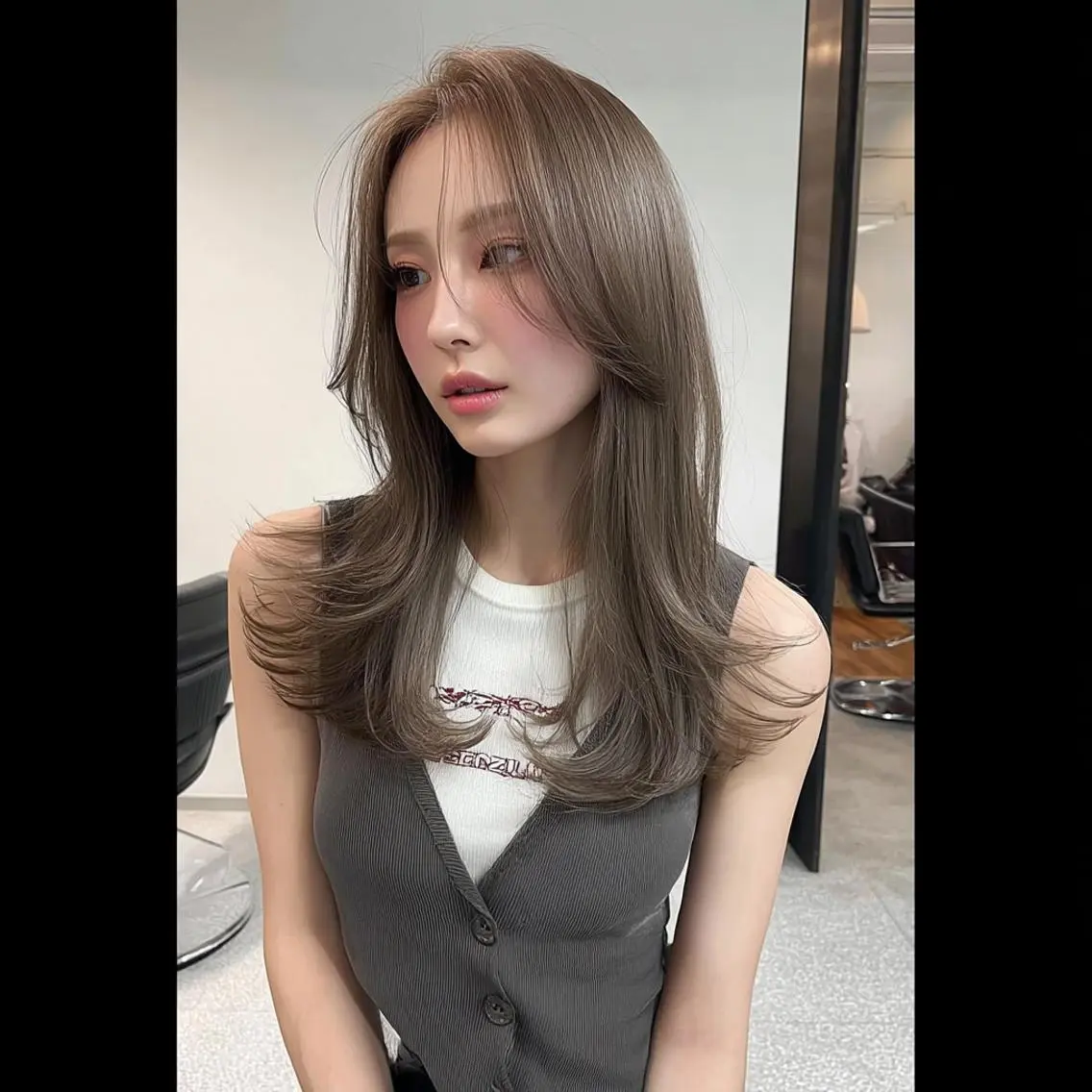 ロング ボブ 顔まわりレイヤー 髪質改善 韓国風ヘア レイヤーカット カット 髪質改善/パーマ 👑水町幸基のネイルデザイン