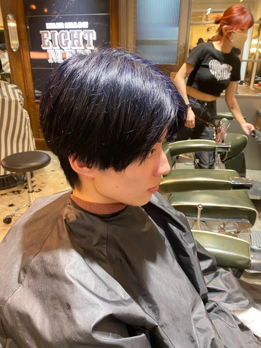 カラー メンズ メンズブリーチ 黒髪 ブリーチ ブルーカラー ブルーブラック 池袋メンズ専門💣 玉造利樹のヘアスタイル