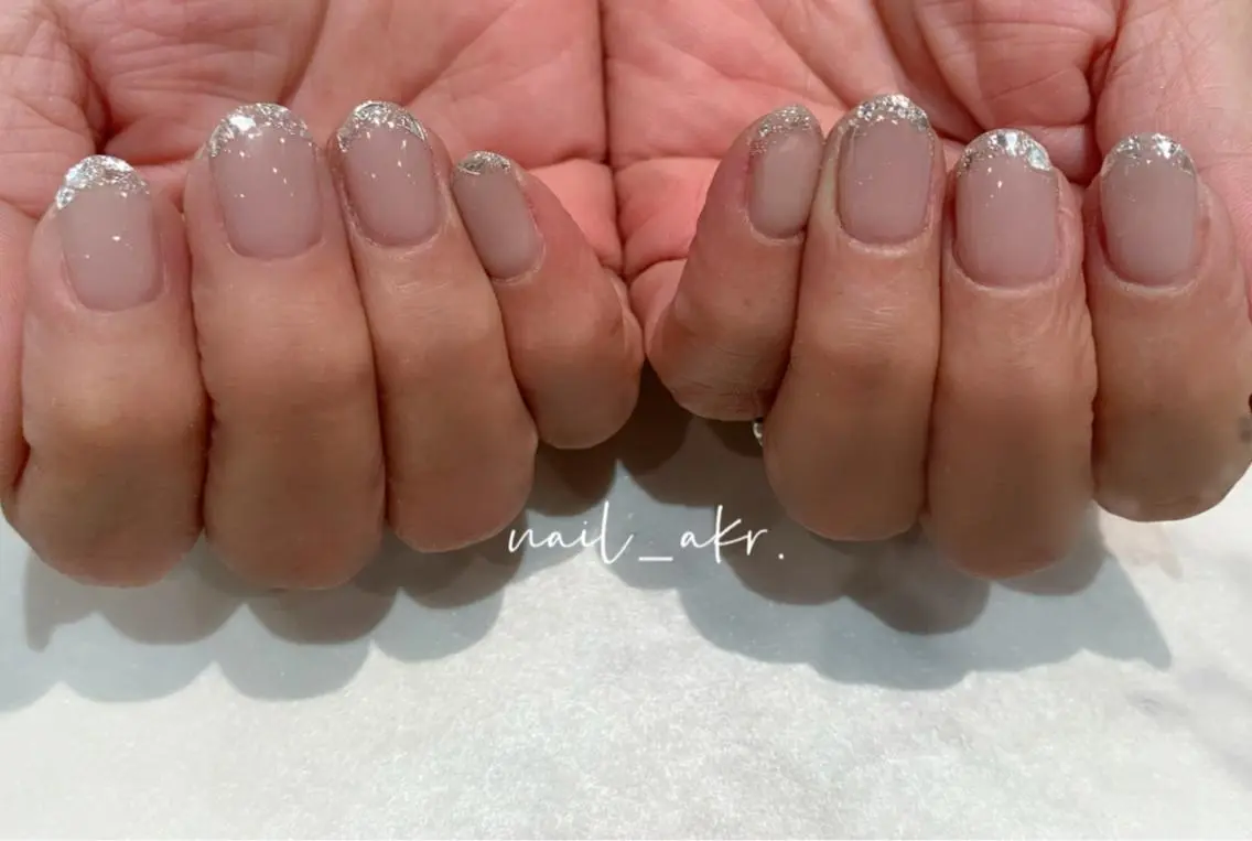 ネイル フレンチネイル ガラスフレンチ ピンク nailAVANCE akariのネイルデザイン