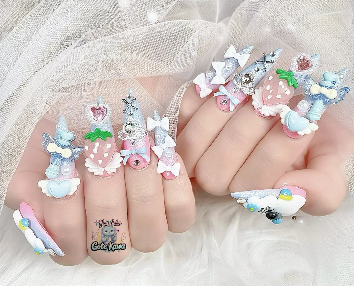 ネイル グラデーション 持ち込み リボン ハンドネイル ハンドケア Gote Kawa nail salonのネイルデザイン