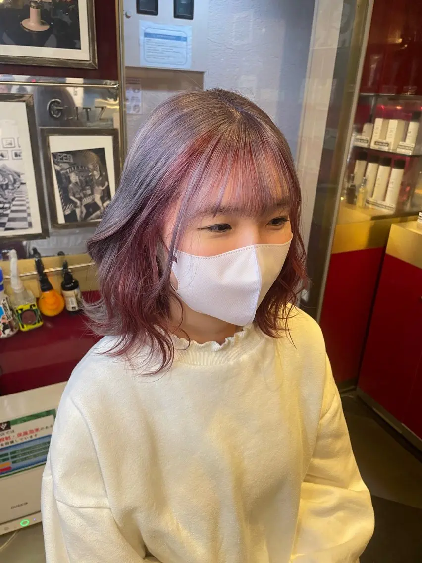 ミディアム カラー ダブルカラー ピンクカラー レッドカラー シルバー トリートメント 👑派手髪/カット 👑ANRYのヘアスタイル