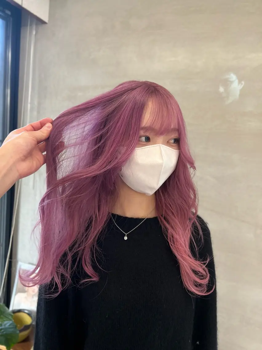ロング カラー ブリーチ ケアブリーチ ケアカラー ラベンダーカラー ラベンダーピンク ケアブリーチ/ ハイトーン/牧野のヘアスタイル