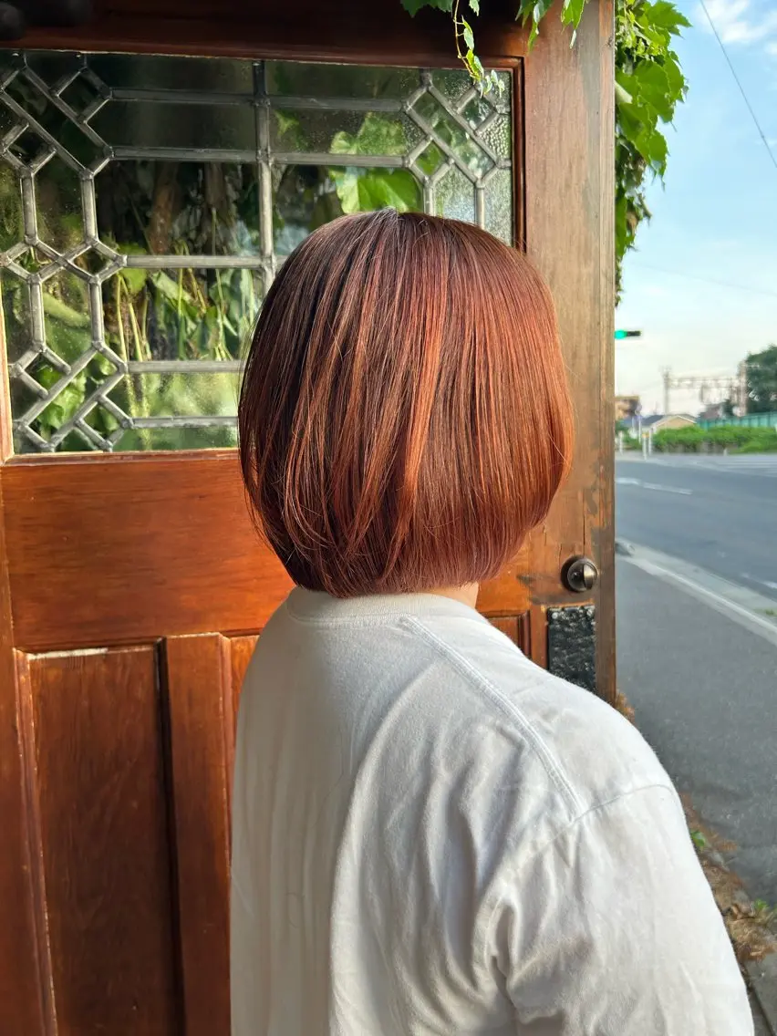 ミディアム オレンジブラウン レイヤーカット カット ヘアカラー ヘッドスパ minami 🐣のヘアスタイル