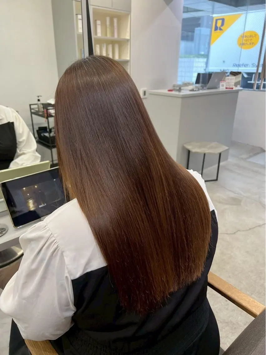 ロング パーマ 縮毛矯正 🍒モテ暖色カラー × うる艶✧ ゆなのヘアスタイル