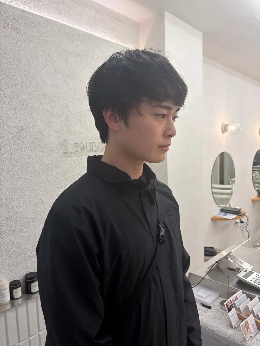 メンズ カット パーマ まろやかベージュ🤎 艶カラー🔔リンのヘアスタイル