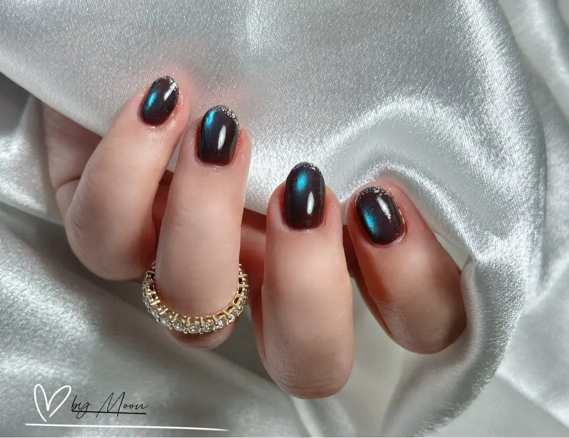 ネイル ブルー ブラウン マグネットネイル Moon Nailsのネイルデザイン