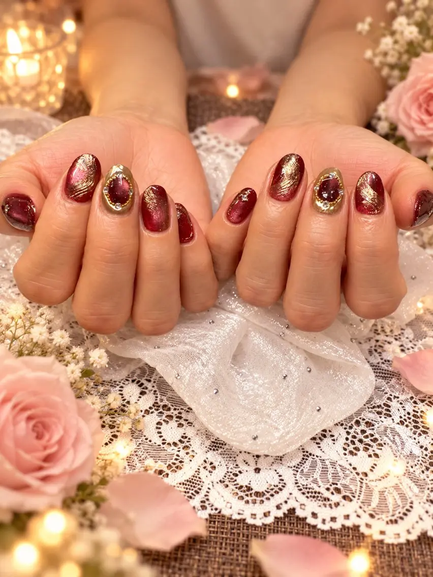 ネイル マグネットネイル ミラーネイル 赤色 Moko NailStudioのネイルデザイン
