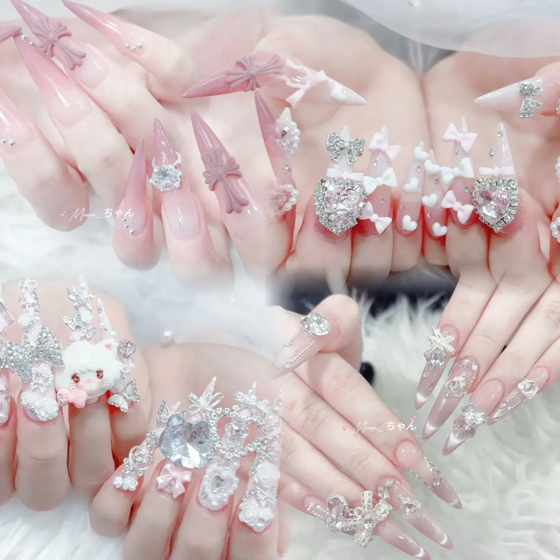 ネイル 成人式 マグネットネイル 大理石ネイル(マーブル) リボン 夏ネイル ハンドネイル MoMoA Nail ネイル長さ出し専門店のネイルデザイン