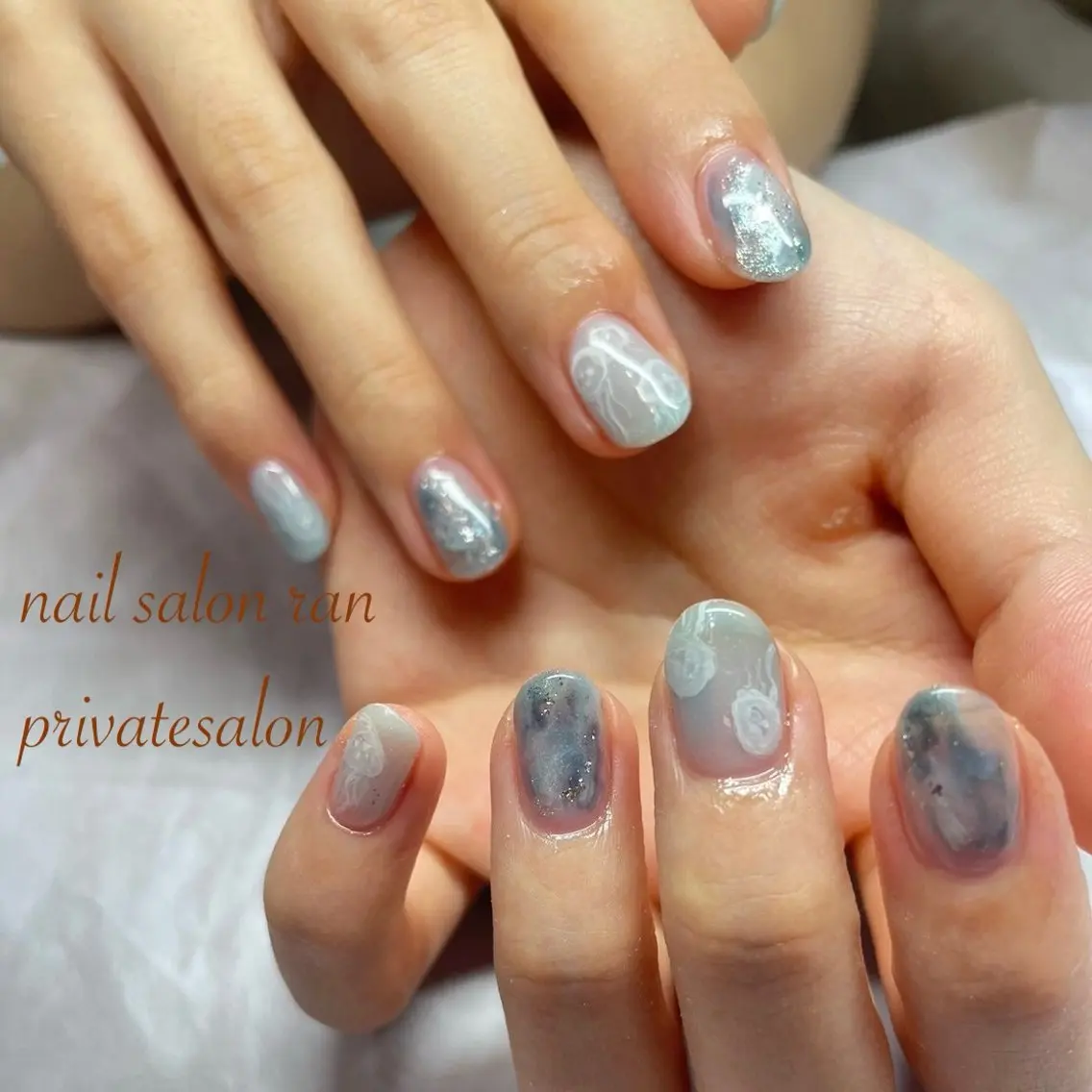 ネイル アートネイル ブルー ハンドネイル ハンドケア nailsalon ranのネイルデザイン